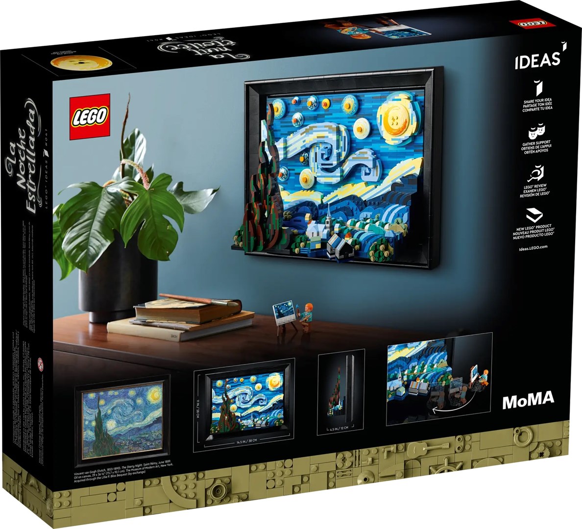 Set LEGO Ideas The Starry Night 21333, dekor muror, minifigura Vincent van Gogh, shumëngjyrësh