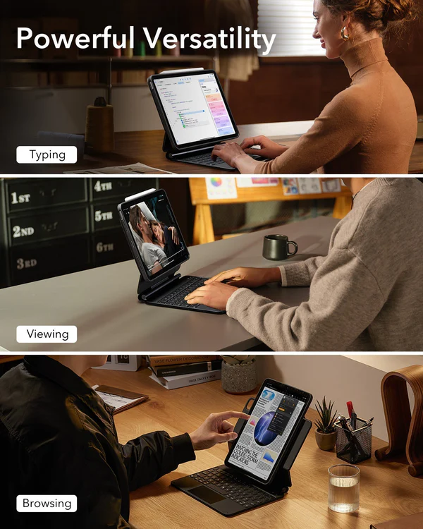 Mbrojtëse me tastierë ESR Rebound Magnetic 360, për iPad Pro 11" (M5) 2025, iPad Pro 11" (M4) 2024, e zezë