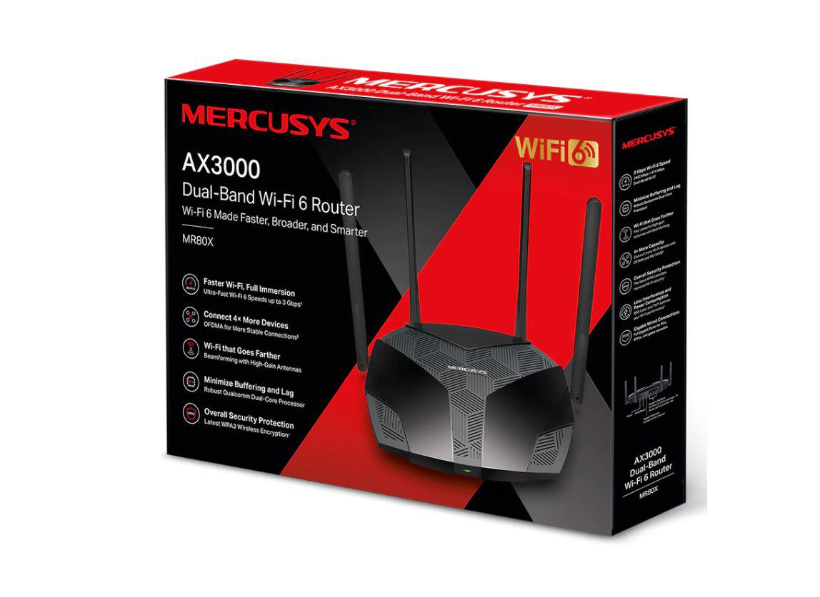 Ruter Mercusys MR80X AX3000, Wi‑Fi 6, Dual Band, i zi