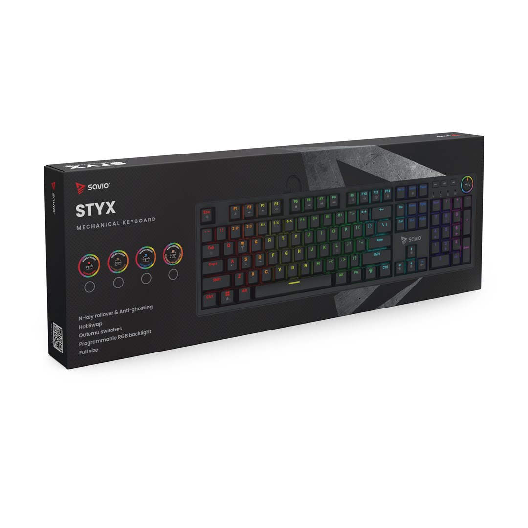 Tastierë mekanike Savio Styx, switche Outemu Blue, RGB, e zezë