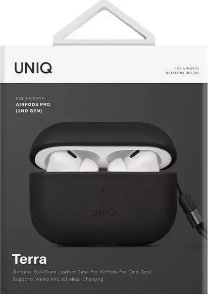 Këllëf Uniq Terra për Apple AirPods Pro 2, lëkurë natyrale, i zi