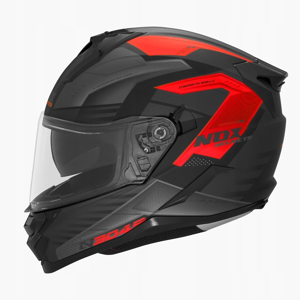 Helm motoçiklete Nox N304S Carver, full face me vizor, e zezë e kuqe