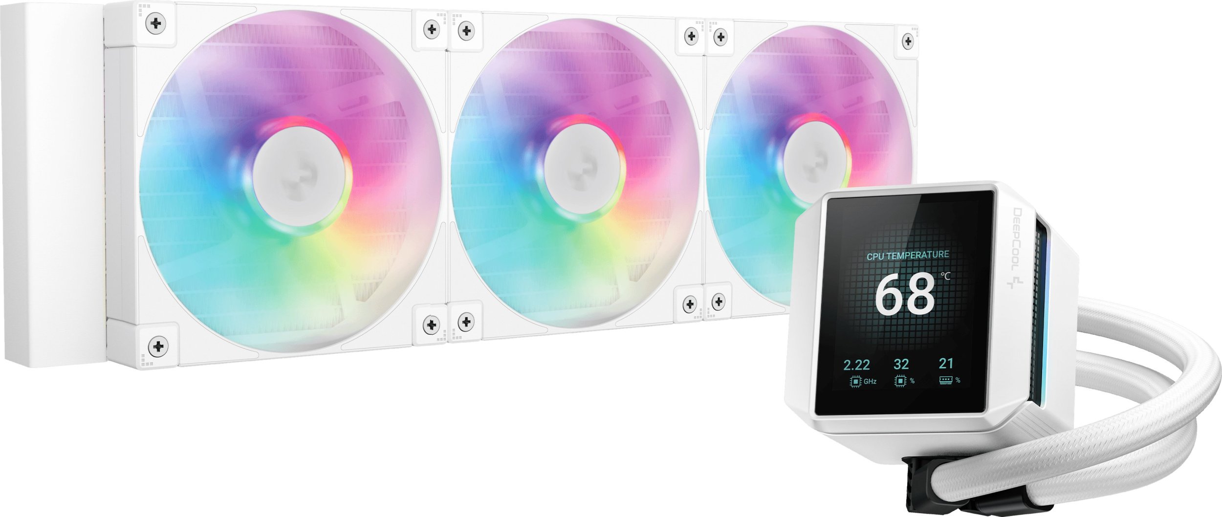 Ftohës uji DeepCool Mystique 360 WH ARGB, 360mm, ekran LCD 2.8", i bardhë