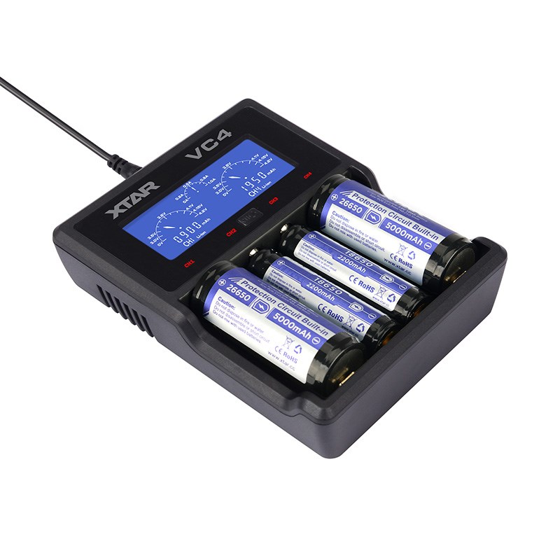 Ngarkues baterish Xtar VC4, 4 slote, ekran LCD, i zi
