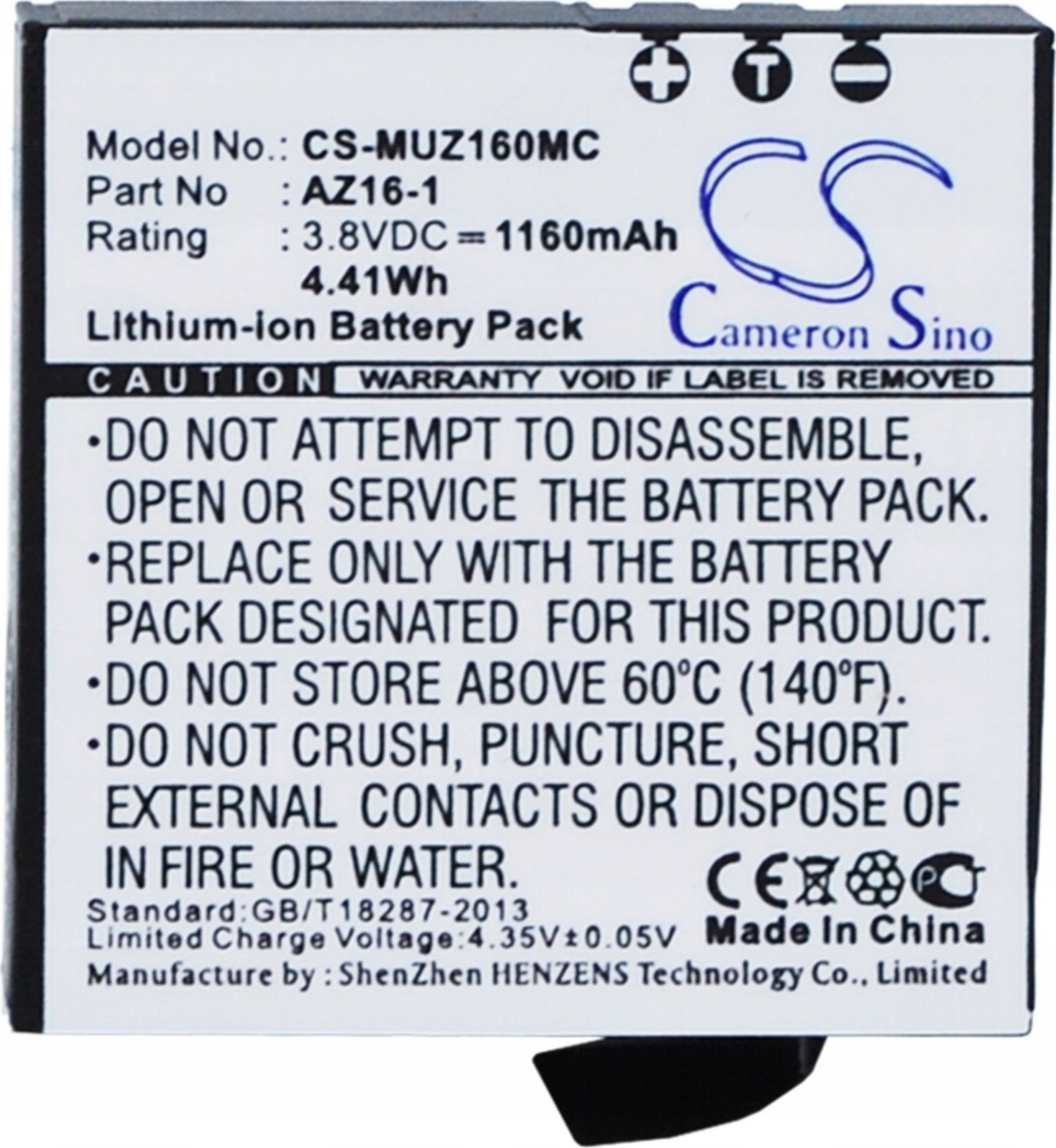 Bateri kamerë sportive Cameron Sino CS-MUZ160MC, 1160mAh, Li-ion, gri