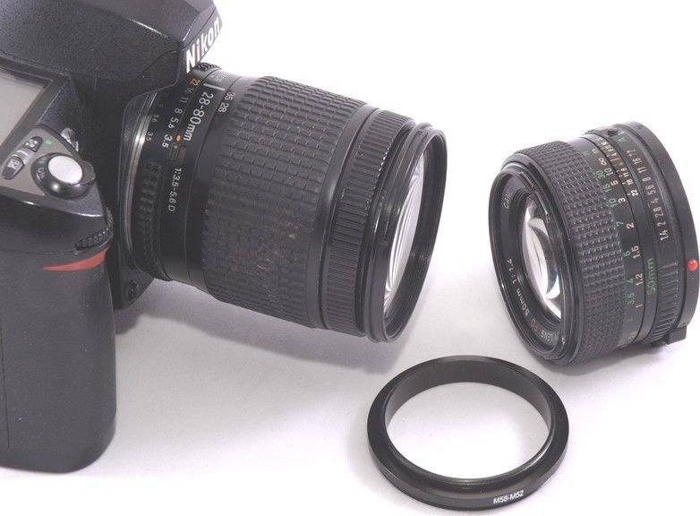 Adapter fotografic KiwiFotos Reverse Mounting Ring 55mm në 58mm, unazë metalike, e zezë