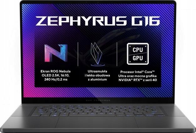 Laptop Asus ROG Zephyrus G16 GU605MY-QR058X, 16", Ultra 9-185H, 32GB RAM, 2TB + 4TB SSD, NVIDIA GeForce RTX 4090