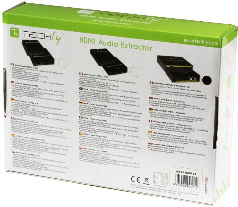 Konvertues audio AV Techly 025732, HDMI në Toslink RCA, 2.0 CH 5.1 CH, i zi