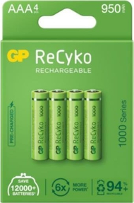 Bateri të rikarikueshme GP ReCyko AAA R03, 950mAh, set 4 copë, jeshile