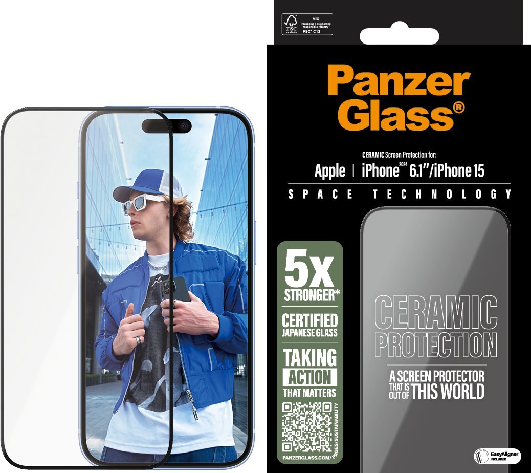 Mbrojtës ekrani PanzerGlass për iPhone 16, qeramik, transparant