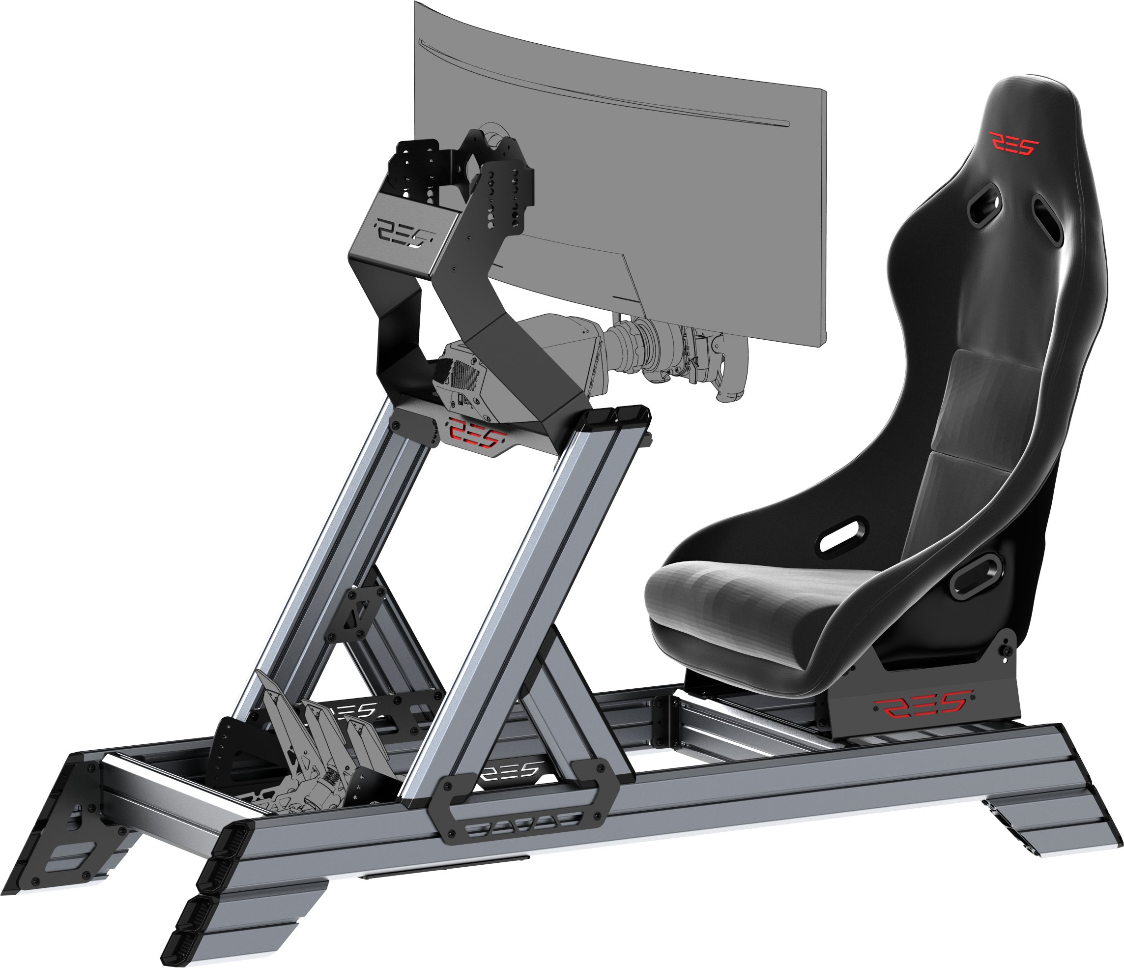 Kokpit për gara RES-TECH Smart Cockpit GT Bundle, strukturë alumini, ulëse sportive GT, i zi