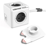 Zgjatues energjie Cubenest Powercube Extended, 4x prizë, 2x USB C PD 35W, 1.5 m, i bardhë gri