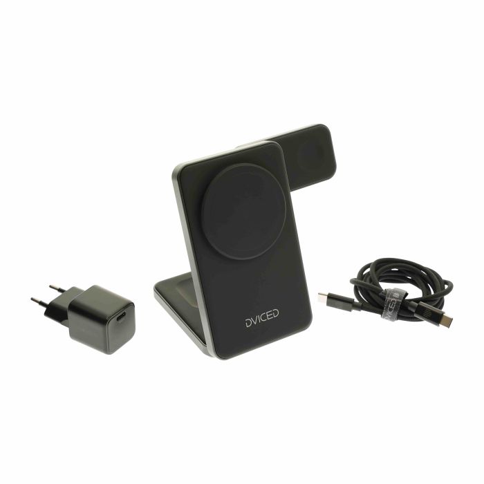 Dviced 3-in-1 Foldable Qi2 Magnetic Wireless Charger Stand W Cable, Wall Charger, Black
