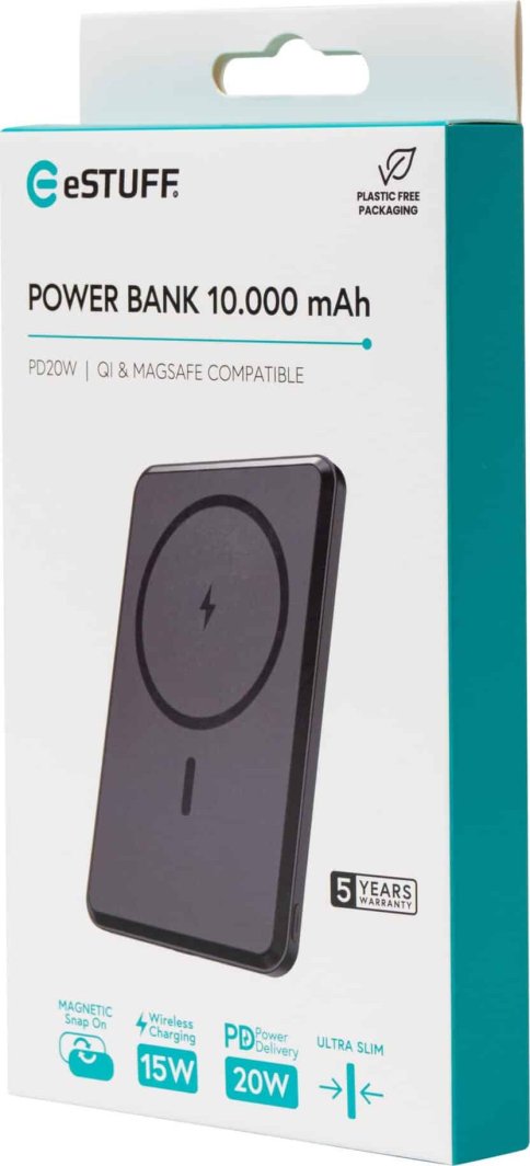 Power banka eStuff ES641101, 10000 mAh, MagSafe, 20W, e zezë
