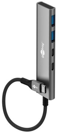 Hub USB Goobay Slim, 4 porta, USB C në USB C dhe USB A, gri