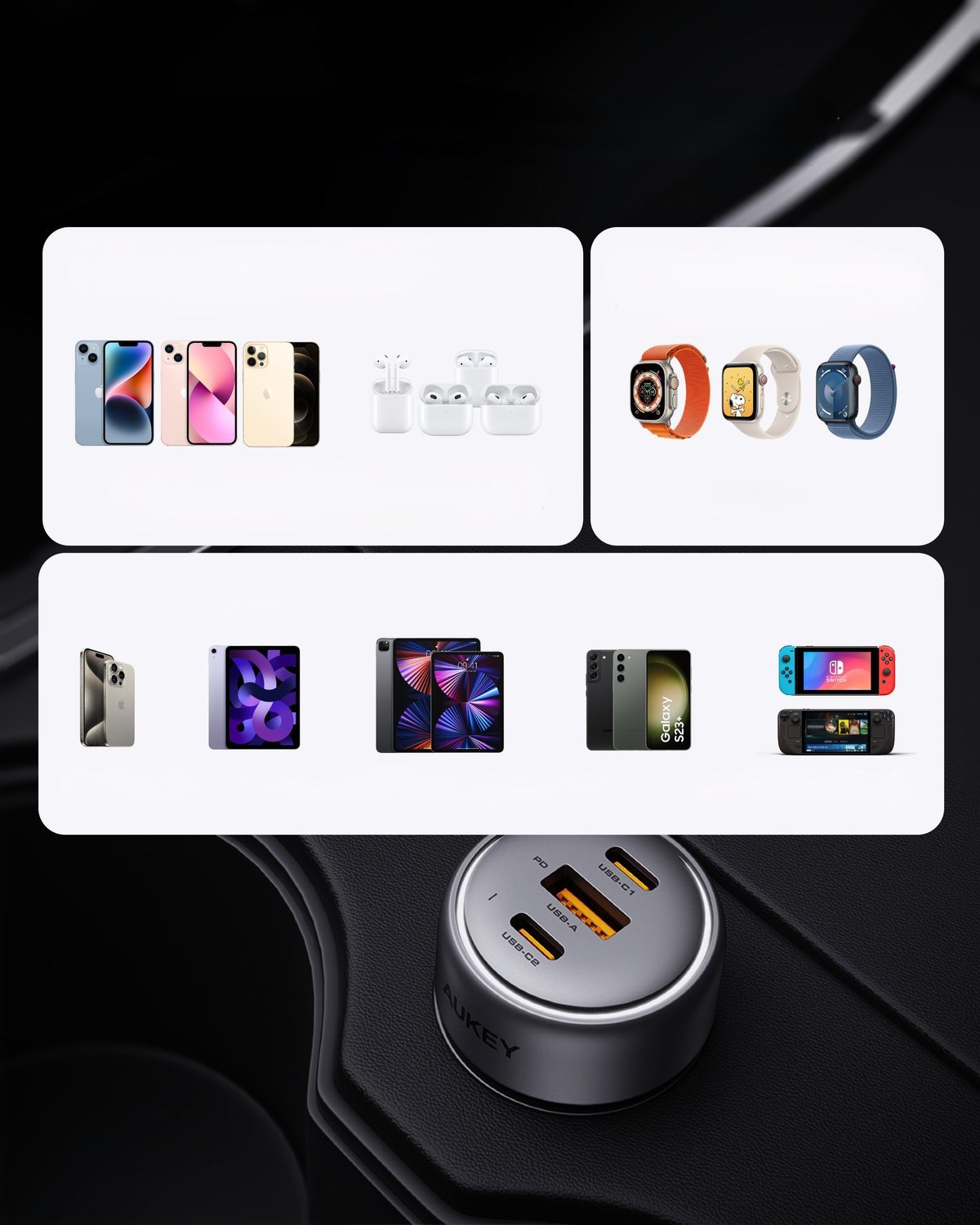 Karikues veture Aukey Pathfinder, 66W, me ekran LED, i zi gri