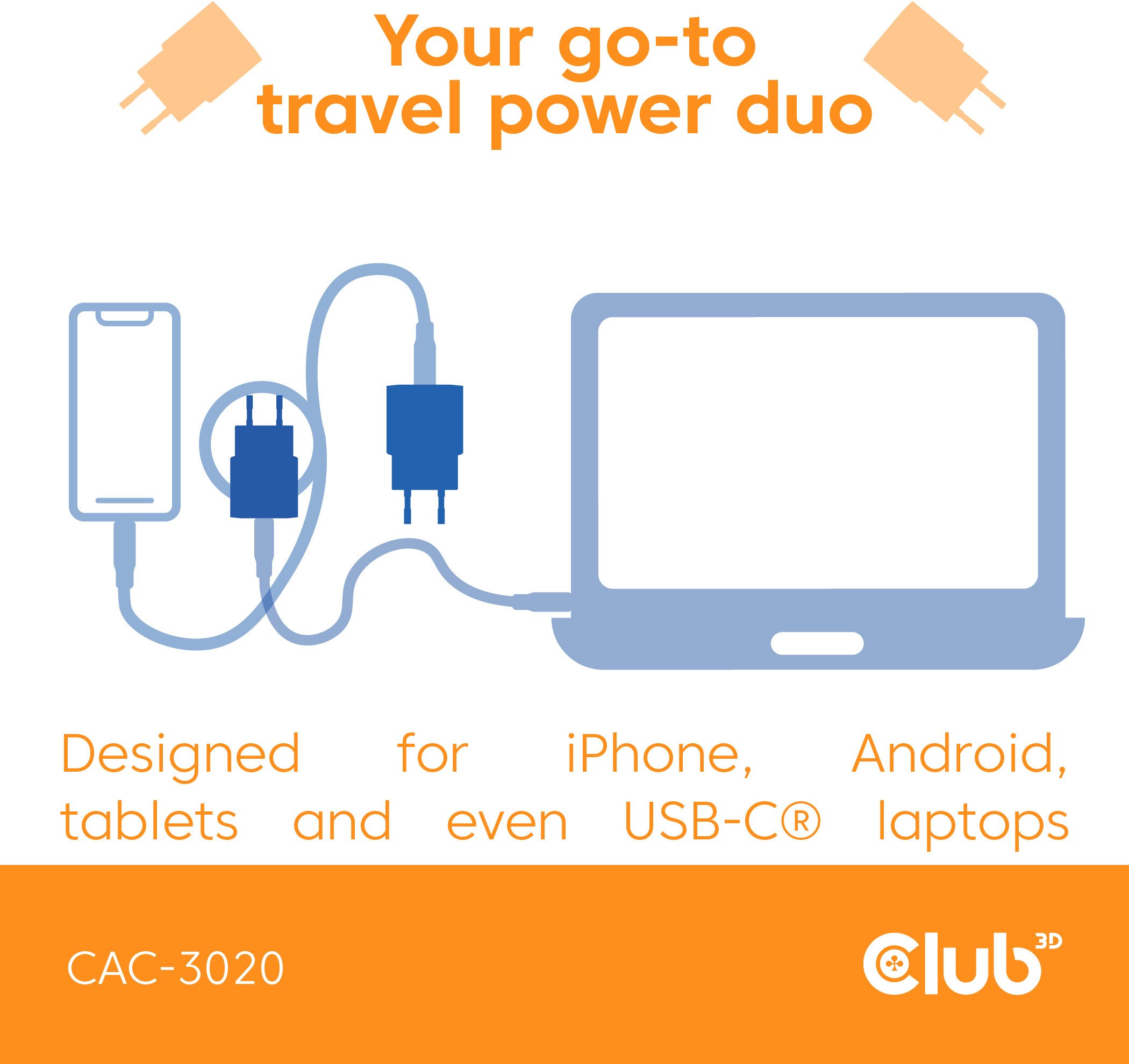 Karikues USB C Club3D Lifestyle, 30W, set 2 copë, i bardhë
