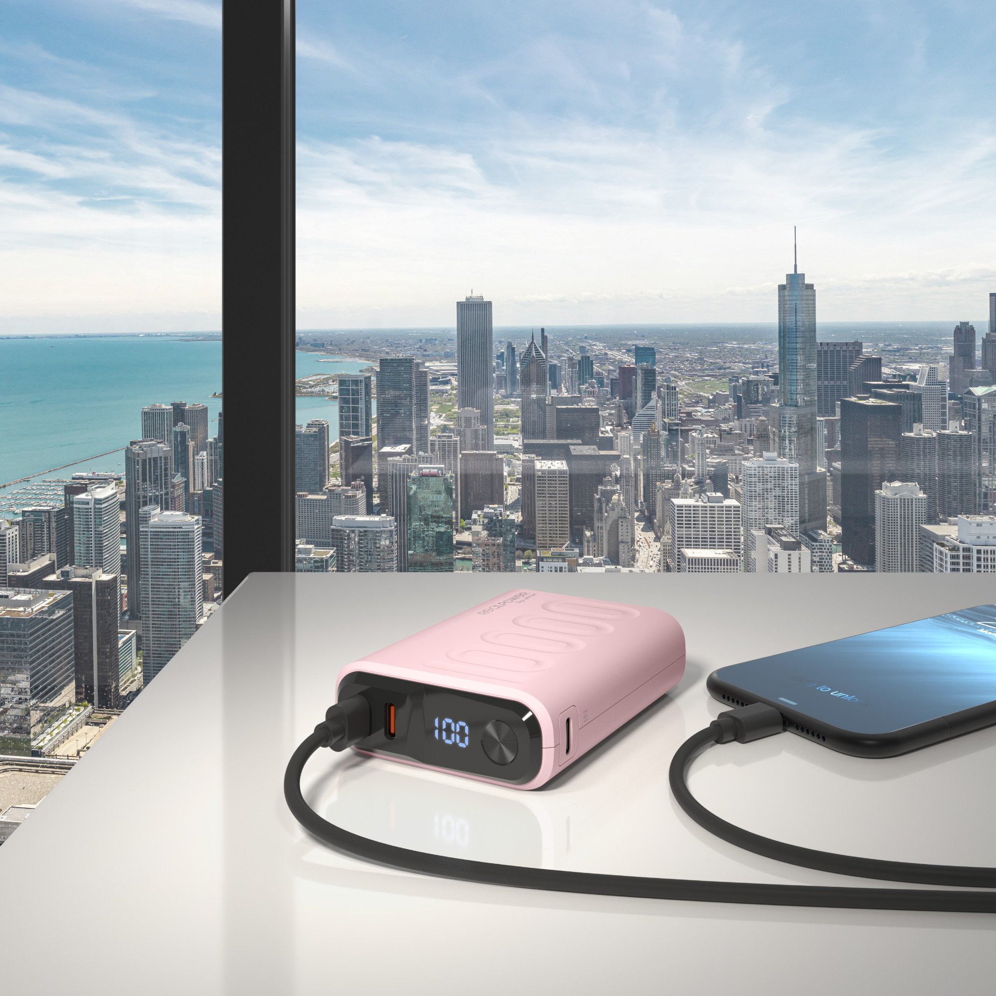 Powerbank RealPower PB-10000C PD+, 10000 mAh, 3x Type C, rozë