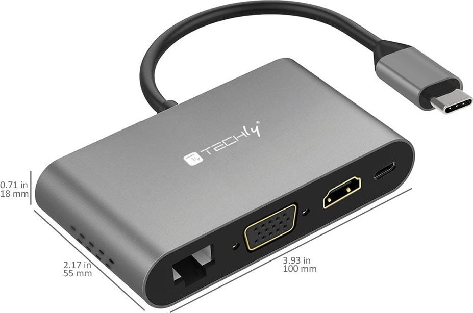 Docking station Techly IADAP USB31-DOCK3, USB-C 8 në 1, HDMI 4K, gri