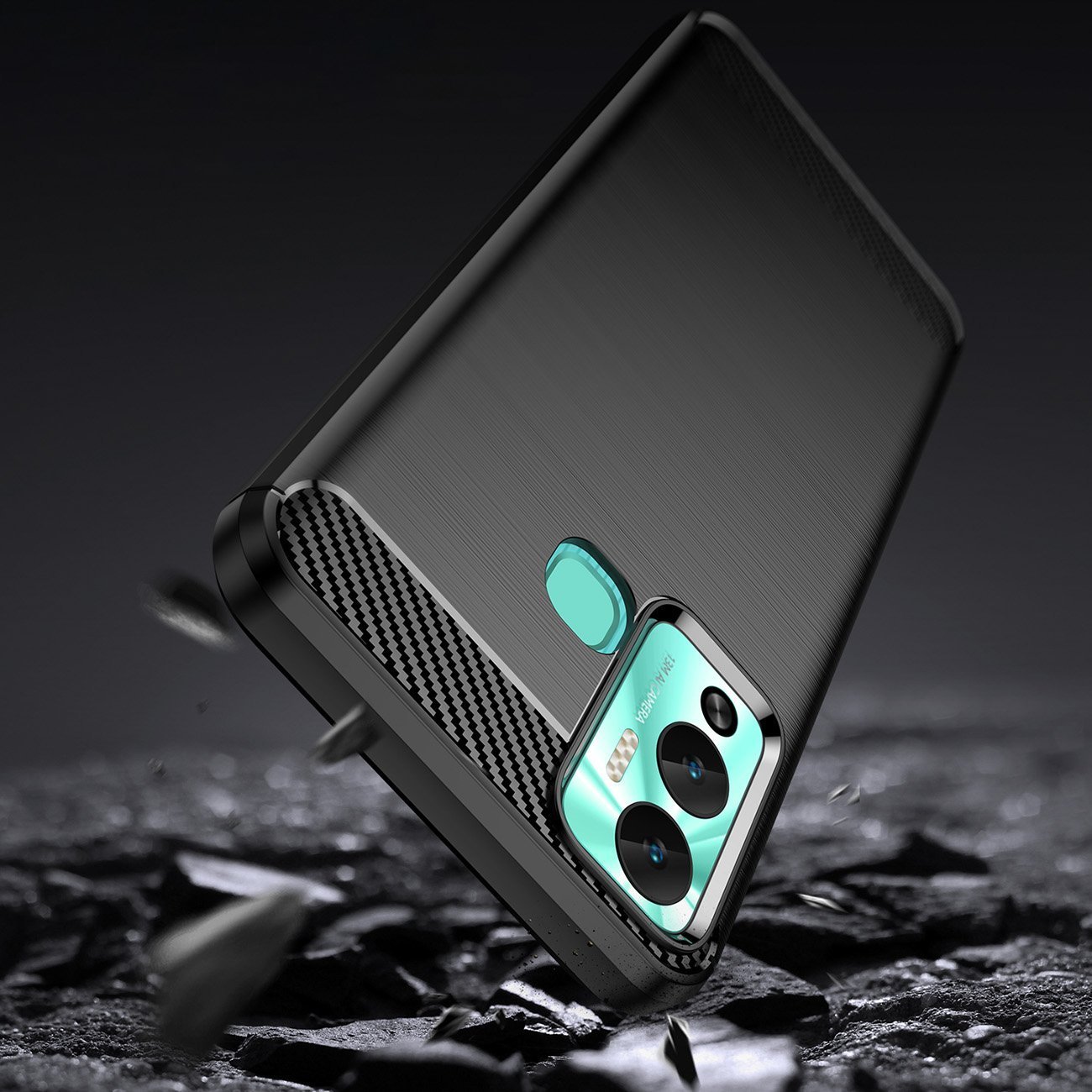 Kllëf telefoni Hurtel Carbon Case për Infinix Hot 12 Play NFC, silikoni fleksibël, efekt karboni, i zi