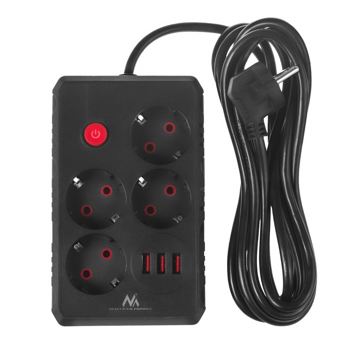 Електричен продолжен кабел Maclean MC-?, 4 приклучоци, 3 USB порти, бел