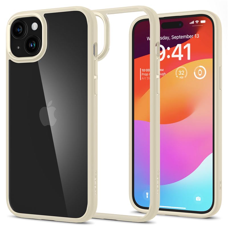 Mbrojtëse për celular iPhone 15 Plus Spigen Ultra Hybrid, bezhë