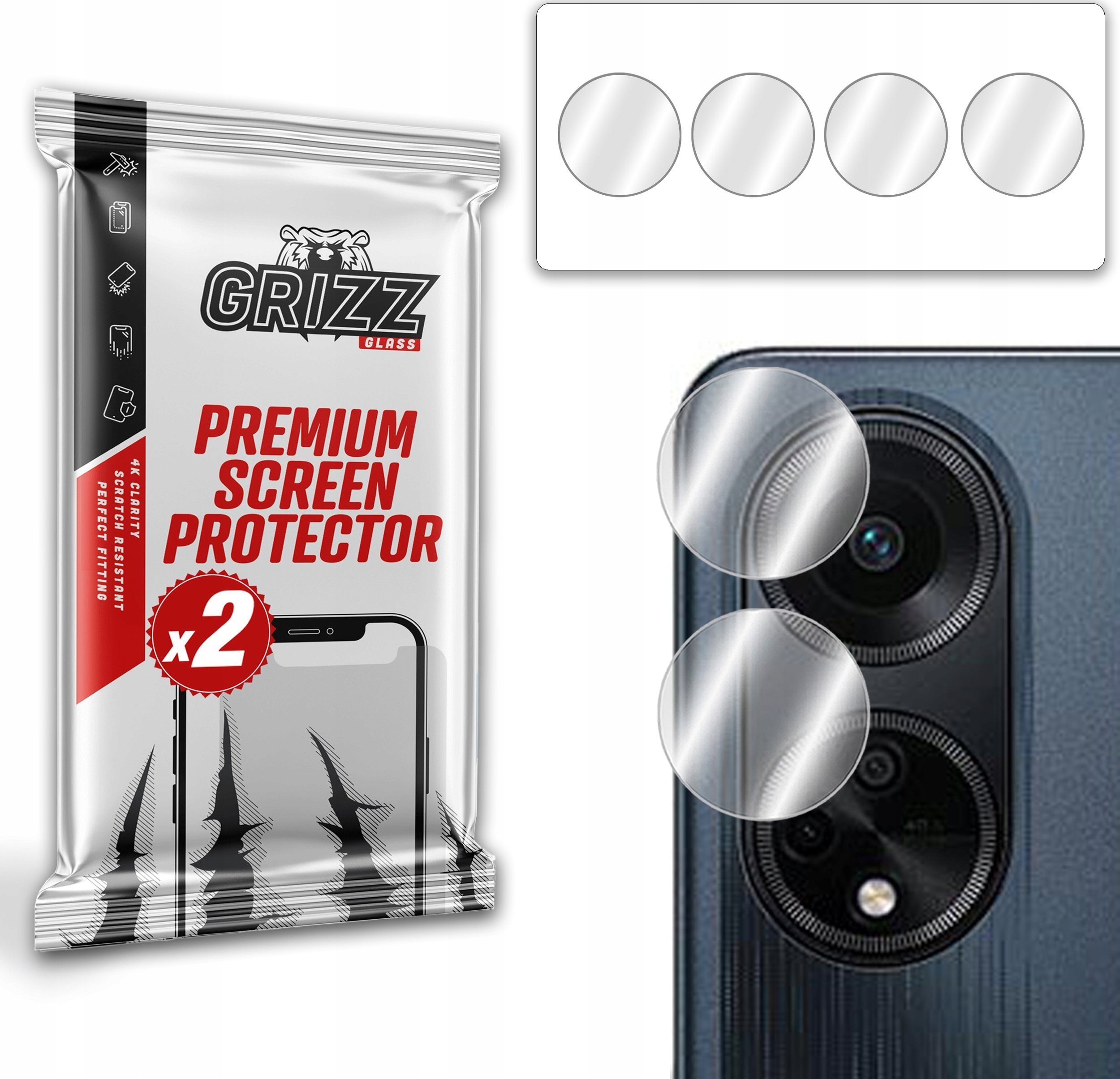 Xham mbrojtës kamerë GrizzGlass HybridGlass për Oppo F23 5G, set 2 copë, transparent