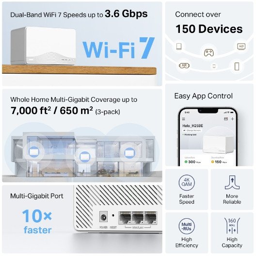 Sistem mesh Mercusys BE9300, Wi-Fi 7, BE9300, i bardhë