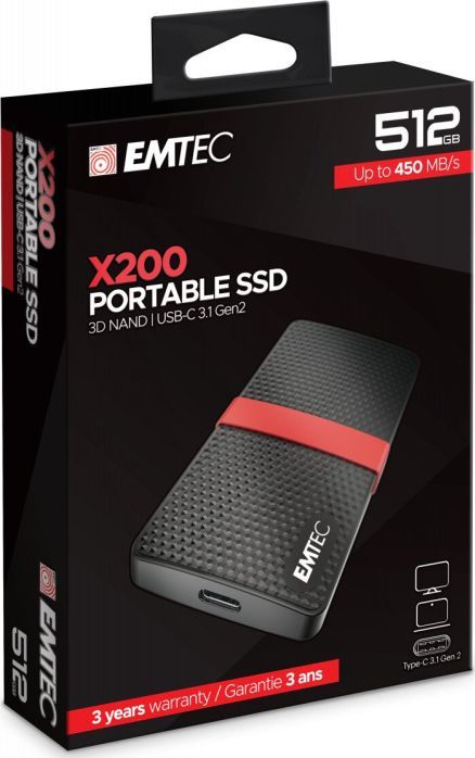 Hard disk i jashtëm SSD Emtec Portable X200, 512 GB, i zi / i kuq