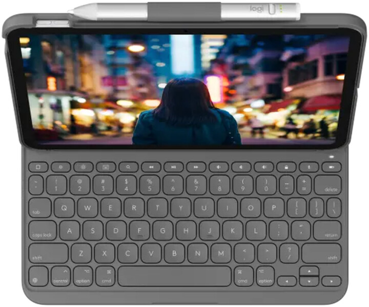 Këllëf me tastierë Logitech Slim Folio për Apple iPad 2022 (gjenerata e 10-të), US, gri