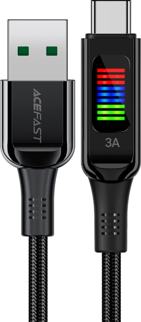 Kabllo karikimi Acefast C7-04 USB A në USB C, 60W, 1.2m, me ekran, e zezë