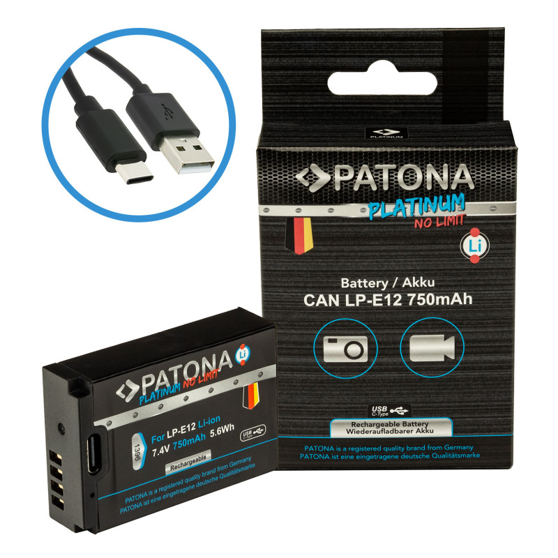 Bateri PATONA Platinum me hyrje USB-C për Canon LP-E12