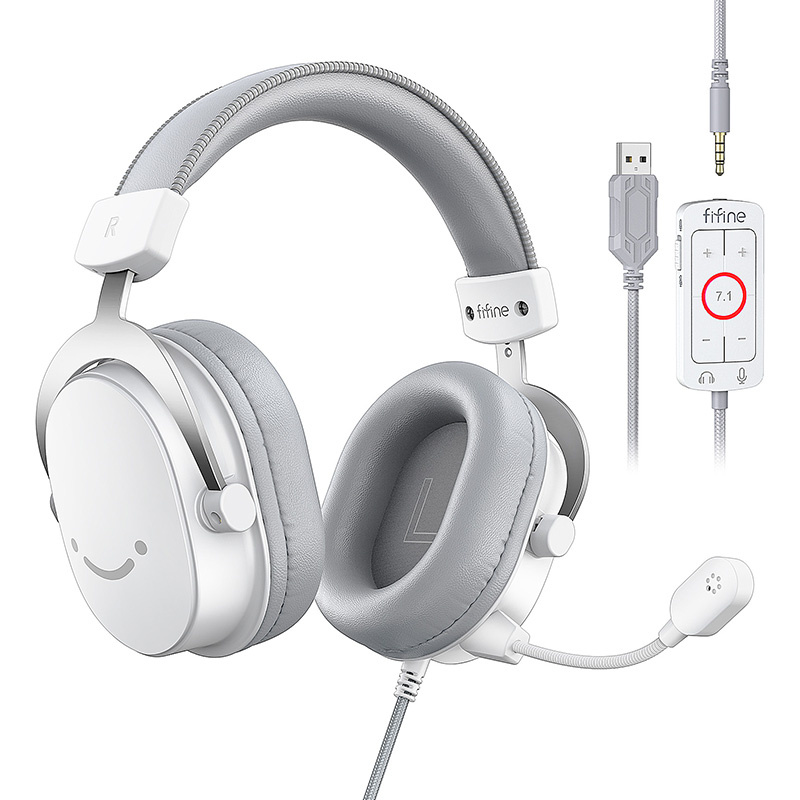 Kufje gaming Fifine H9, 7.1 Surround, USB 3.5mm, të bardha
