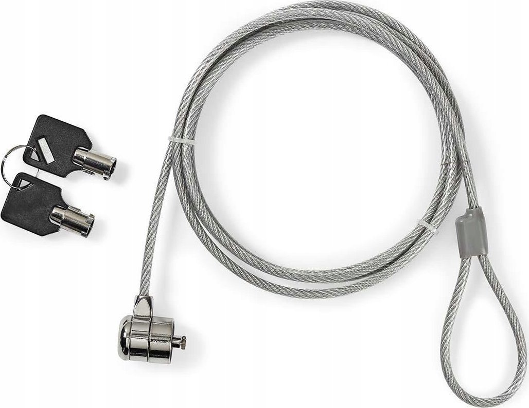 Kabëll sigurie për laptop Nedis Notebook Lock, bravë me çelës, 1.8m, metalik