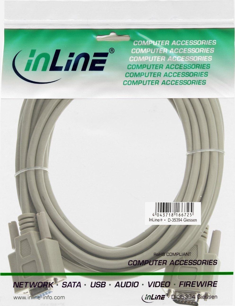 Кабел VGA InLine 15 пински, 3m, во беж боја