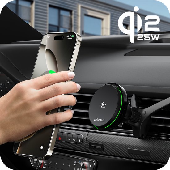 Karikues magnetik për makinë Cubenest SQ1C3, Qi2.2, 25W, me ventilator ftohës, MagSafe kompatibil
