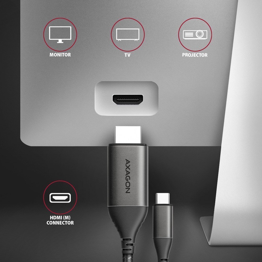 Kabëll Axagon RVC-HI2MC USB C në HDMI, 1.8m, 4K 60Hz, i zi