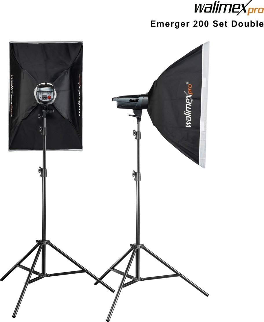 Set ndriçimi studio Walimex Pro Emerger 200 Double, 2 blice 200W, 2 softbox 60x90cm, i zi