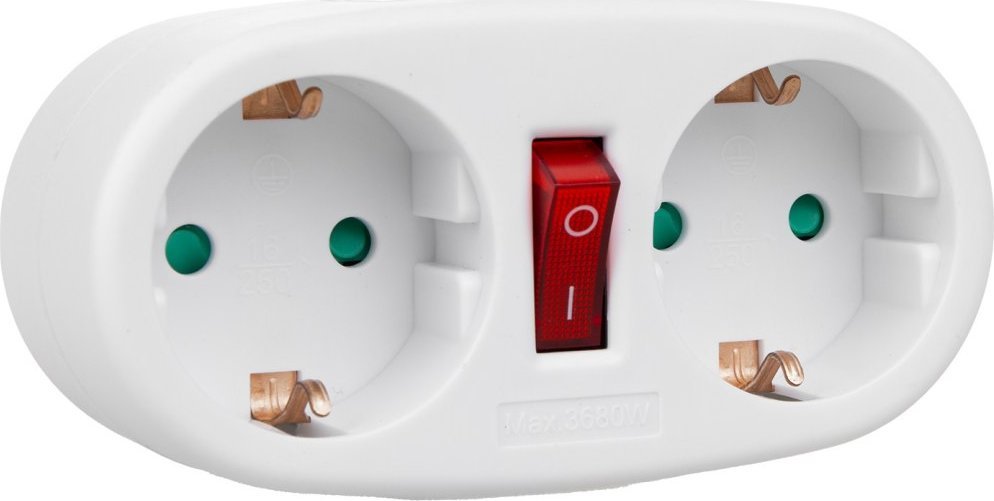 Zgjatues elektrik Maclean MCE338, 2 priza Type F, çelës automatik ON OFF, i bardhë