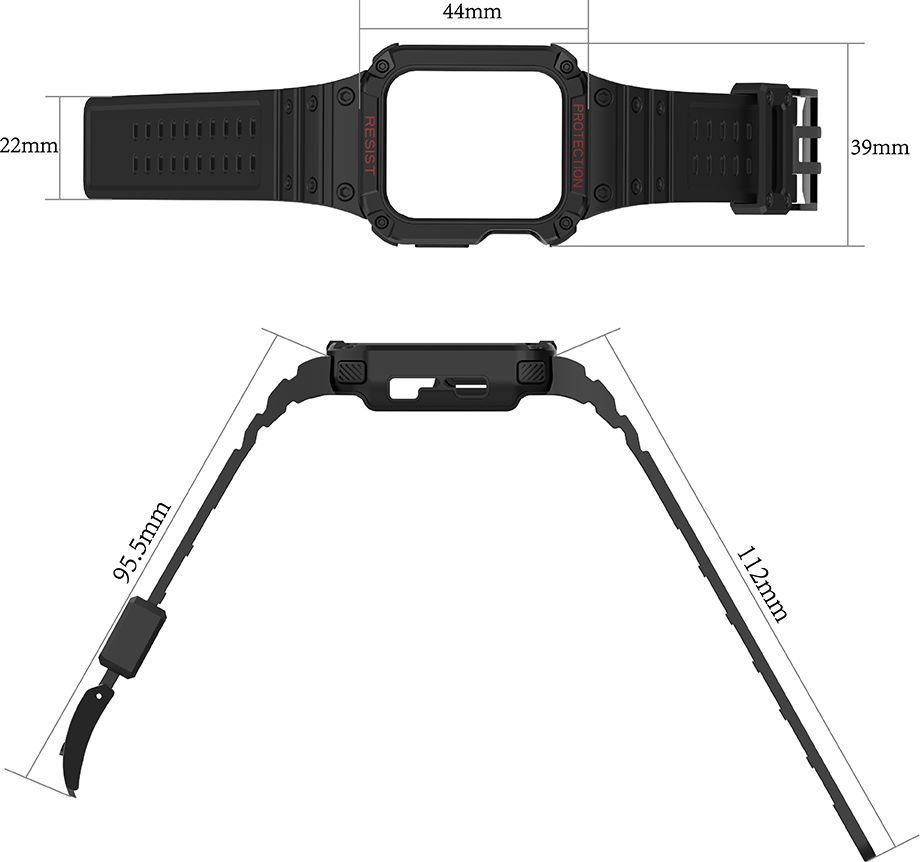 Rrip ore me kasë mbrojtëse Hurtel Protect Strap Band për Apple Watch 7 6 5 4 3 2 SE, 45 44 42mm, i bardhë