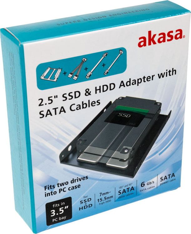 Адаптер за монтирање Akasa AK-HDA-11, 3.5" во 2x 2.5", со SATA кабел, црн