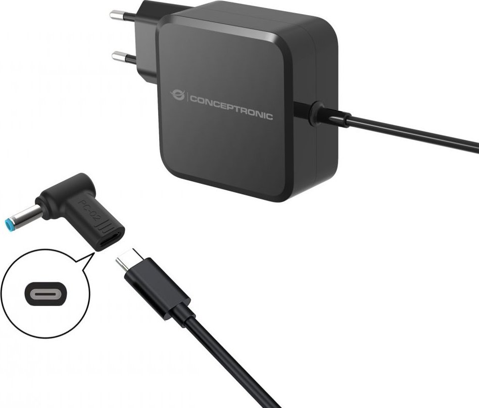 Adaptor energjie Conceptronic ABBY15PC02 DC në USB C për Dell 4.5x3.0mm, 18 20V, i zi