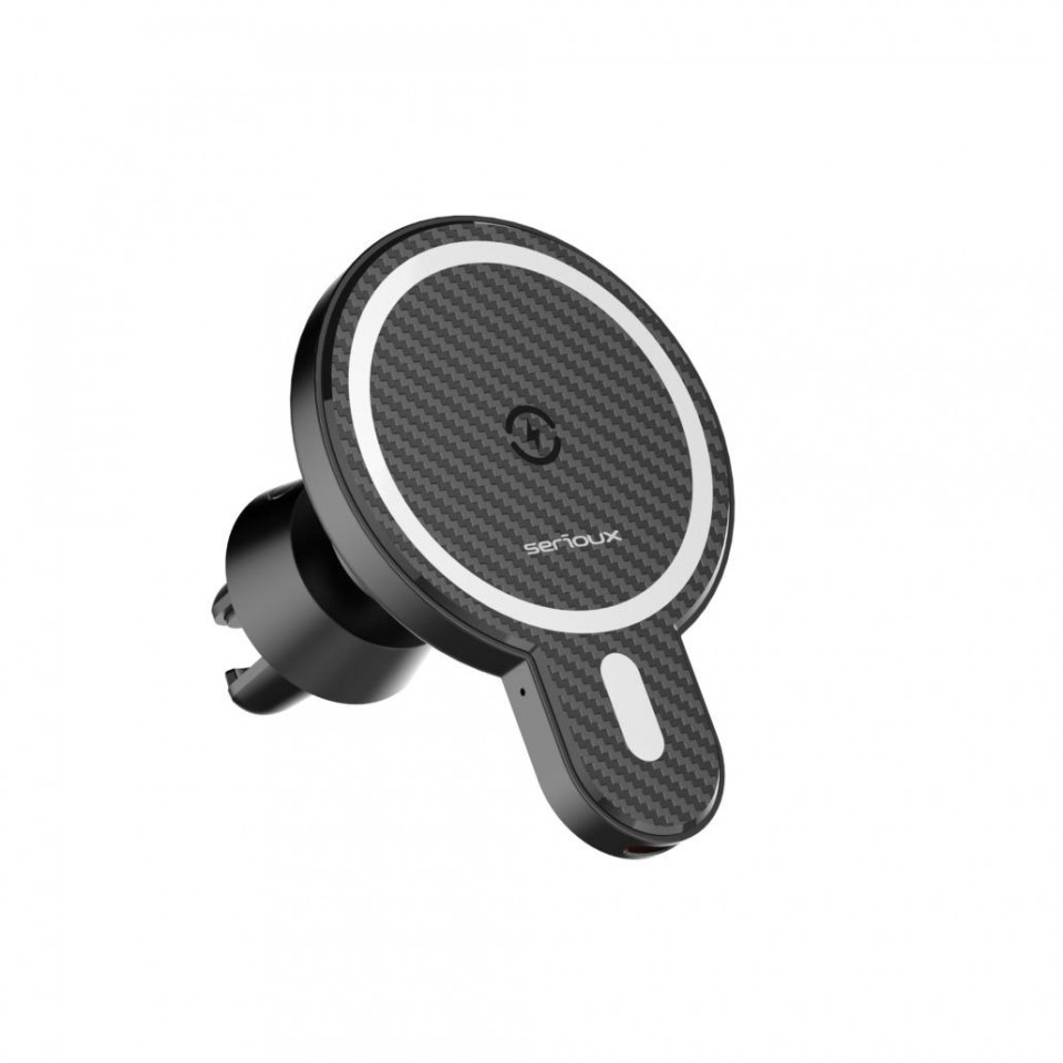 Mbajtëse telefoni për veturë Serioux CH02W, karikim wireless 15W, e zezë