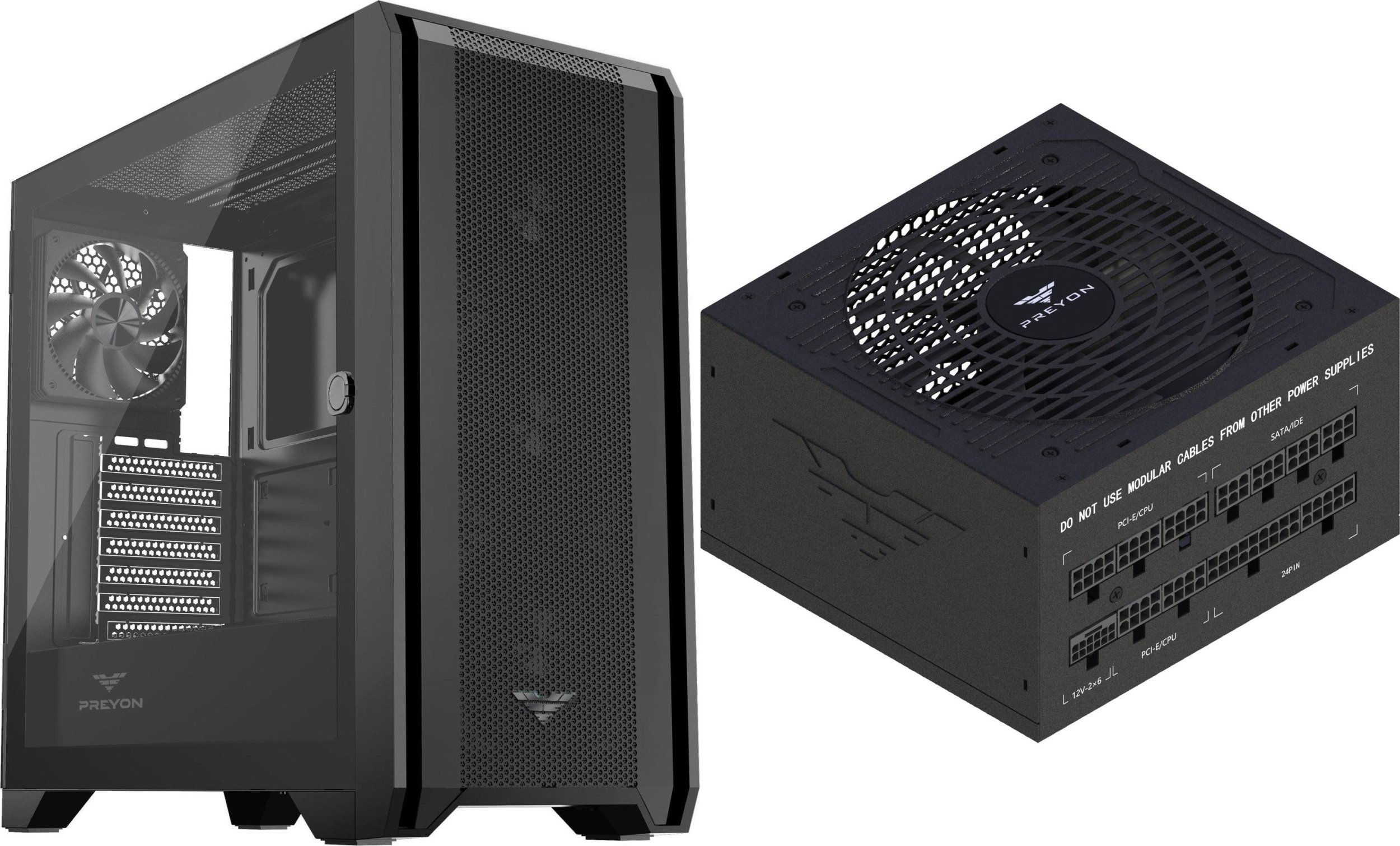 Kase kompjuteri PREYON Nest Windy, Midi Tower, USB Type C, e zezë me furnizim PREYON EAGLE POWER GOLD 850W