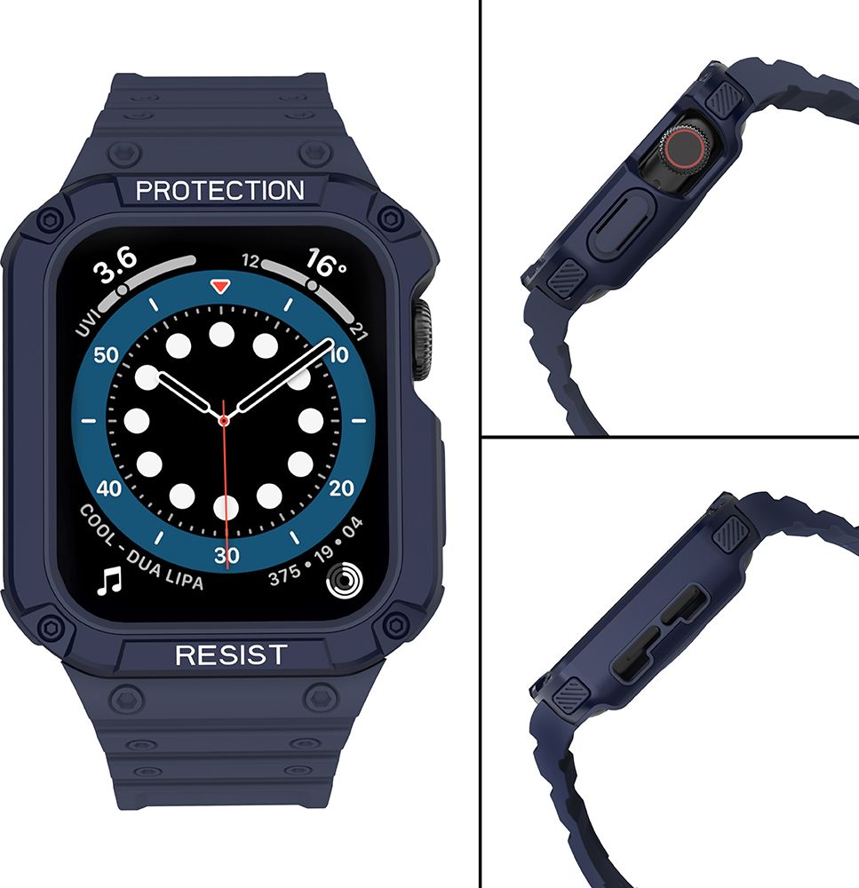 Rrip ore inteligjente Hurtel Protect Strap Band me kasë, për Apple Watch 45 44 42mm, i blinduar, blu