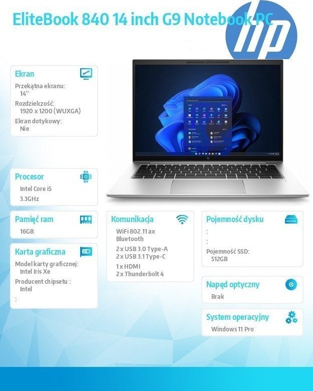Лаптоп HP IE 840 G9, 14", Intel Core i5-1235U, 16GB RAM, 512GB SSD