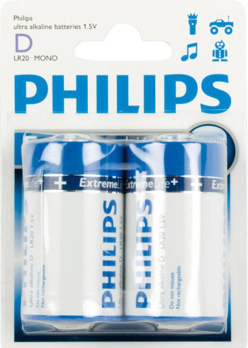Bateri alkaline Philips Ultra 1808 D, 1.5V, paketë 2 copë