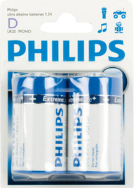 Bateri alkaline Philips Ultra 1808 D, 1.5V, paketë 2 copë