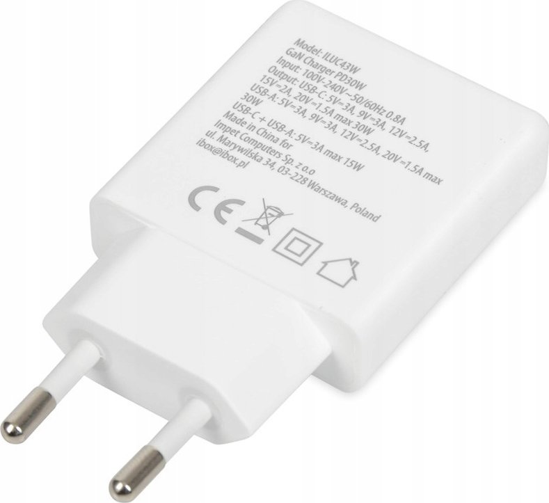 Karikues muror IBOX C-43 Slim GaN PD, 30W, USB-C, i bardhë