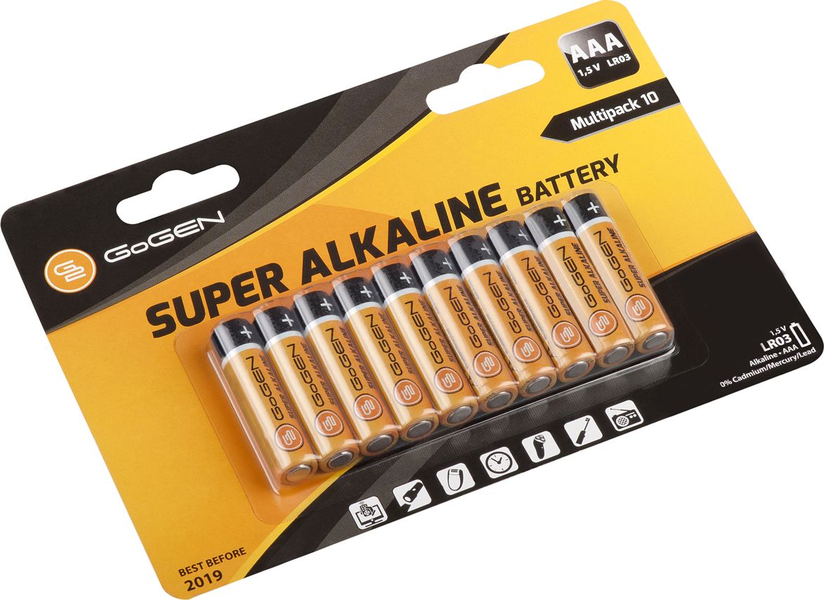 Bateri alkaline GoGEN Super Alkaline AAA LR03, 1.5V, paketim 10 copë